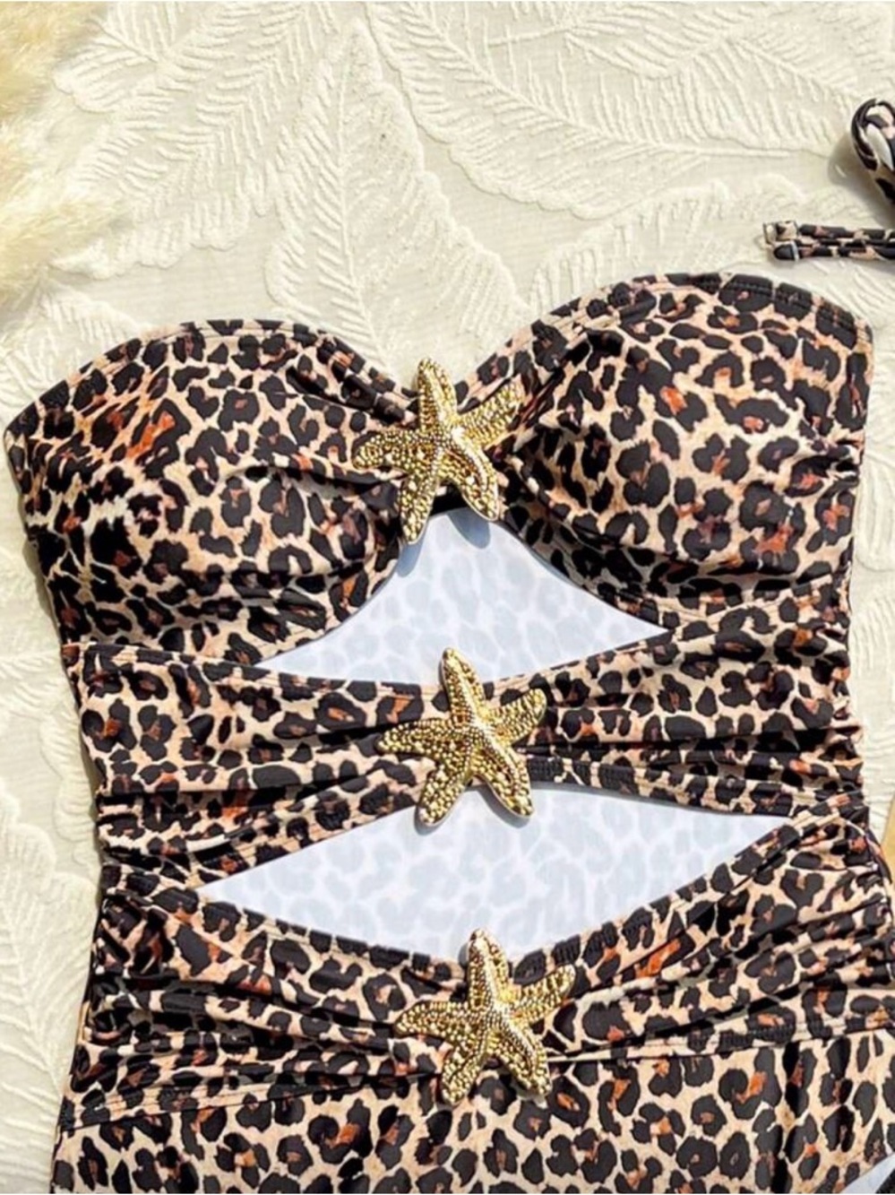SHEIN Leopard Print Cutout One-Piece Swimsuit with Starfish Accents - Brown - Picture 5 of 13
